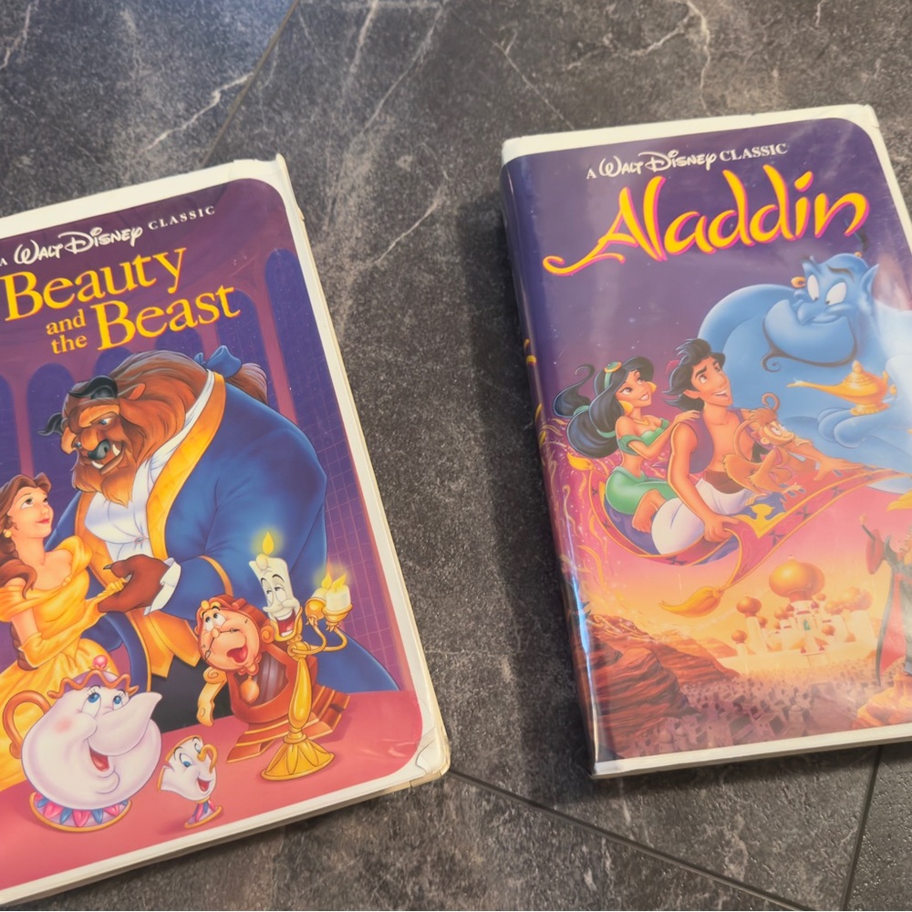 Disney Beauty and the Beast & Aladdin VHS Tapes - Blue and Purple Covers